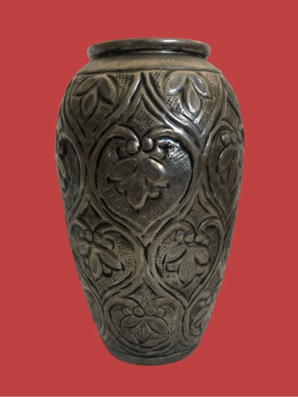 Antique vtg Art Nouveau Arts & Crafts silver metal repousse vase Persian style